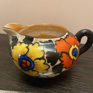 Hand-Painted Creamer, Large Orange, Yellow and Red Flowers